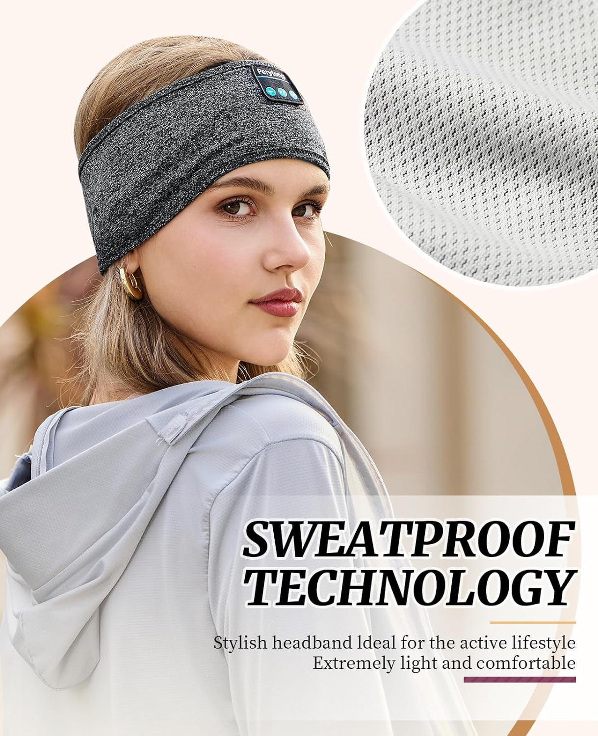 Sleep Headphones Wireless, Bluetooth Sports Headband Headphones with Ultra-Thin HD Stereo Speakers Perfect for Sleeping,Workout,Jogging,Yoga,Insomnia, Air Travel, Meditation, Grey