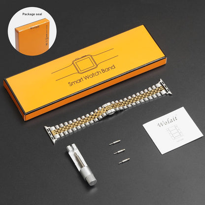 Compatible with Apple Watch Band 45Mm 44Mm 42Mm 41Mm 40Mm 38Mm, Stainless Steel Heavy Band with Butterfly Folding Clasp Link Bracelet for Iwatch Series7/6/Se Series 5/4/3/Men Women ,Silver/Gold, 41Mm/40Mm/38Mm