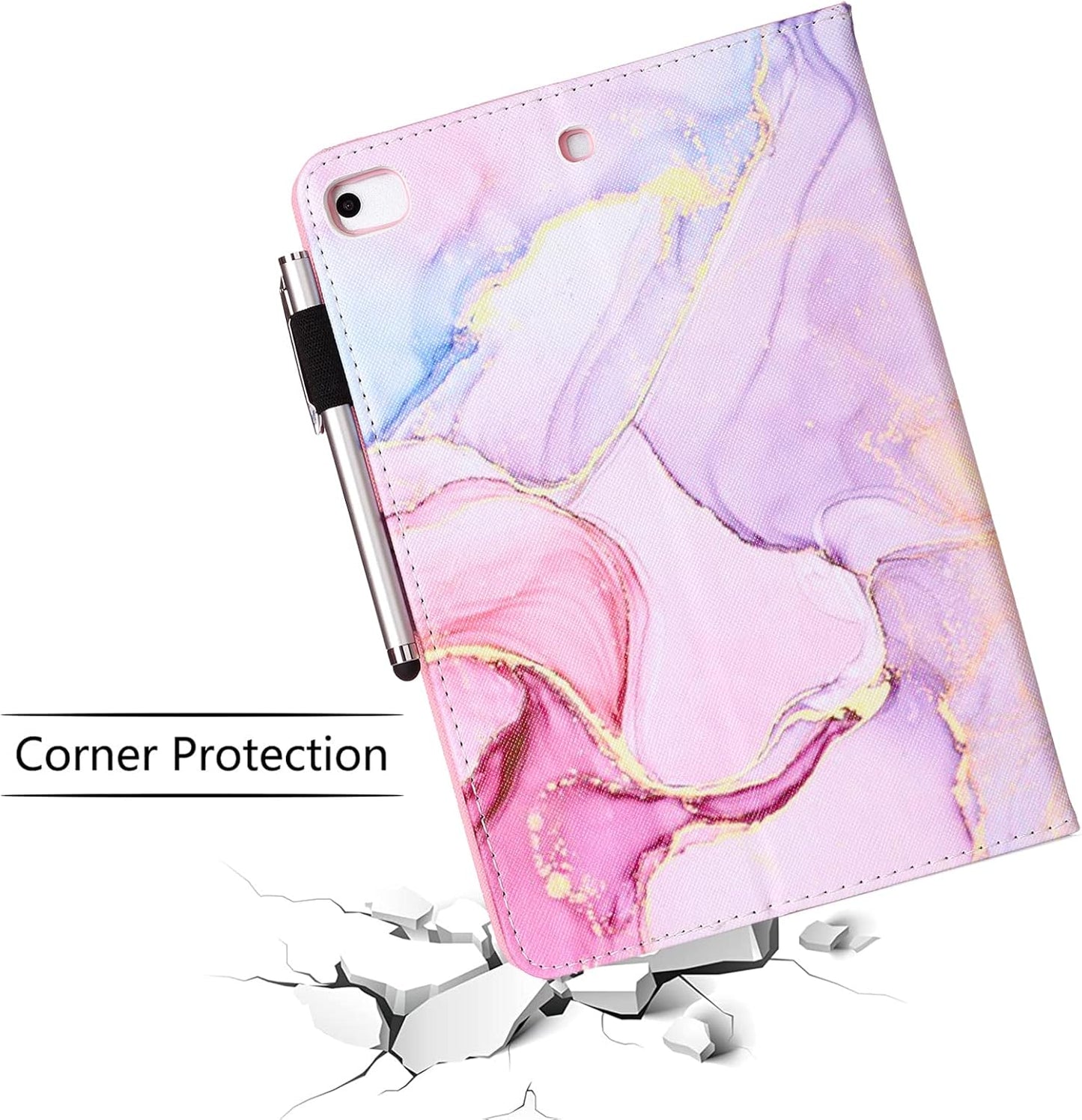 Ipad Mini 5 Case Mini 4 Mini 3 2 Cover,  Smart Wake Sleep Flip Stand Case Soft PU Leather Protective Case with Card Slot Pen Holder for Apple Ipad Mini 1 2 3 4 5 - Pink Marble